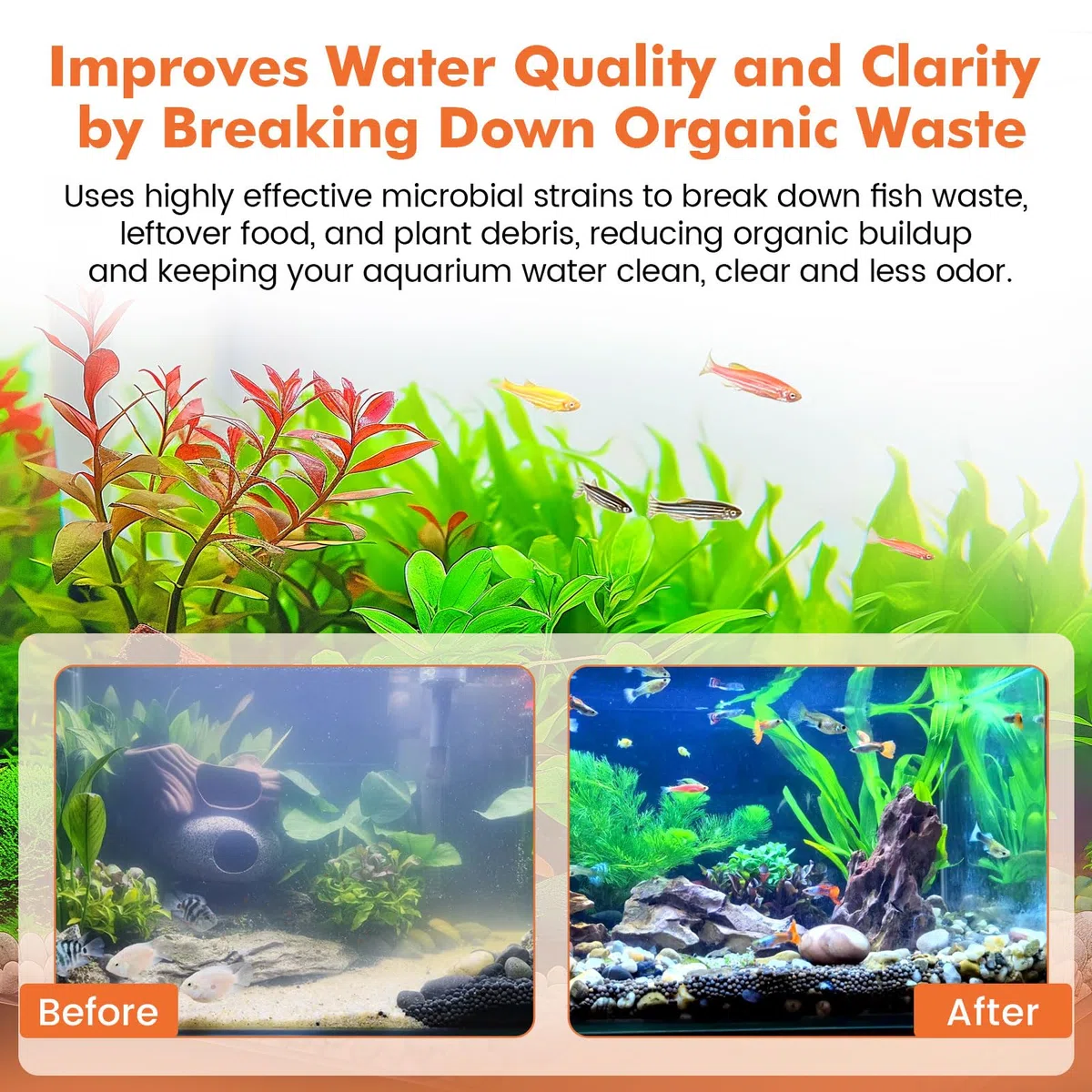 hygger Bio-clarificador de agua de acuario, reduce el desperdicio de peces y limpieza de lodos orgánicos, solución natural de gestión de residuos para acuarios de agua dulce y salada, 1000 ml